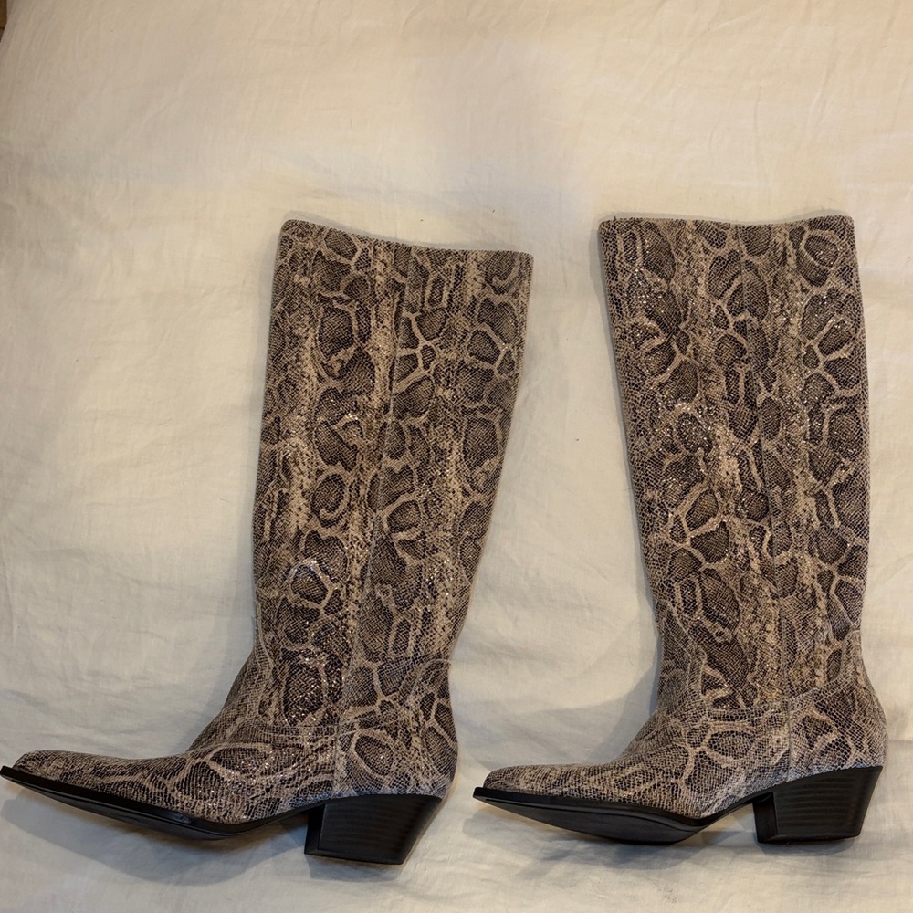 Zara Snakeskin Knee-High Cowboy Boots - Picture 2 of 5